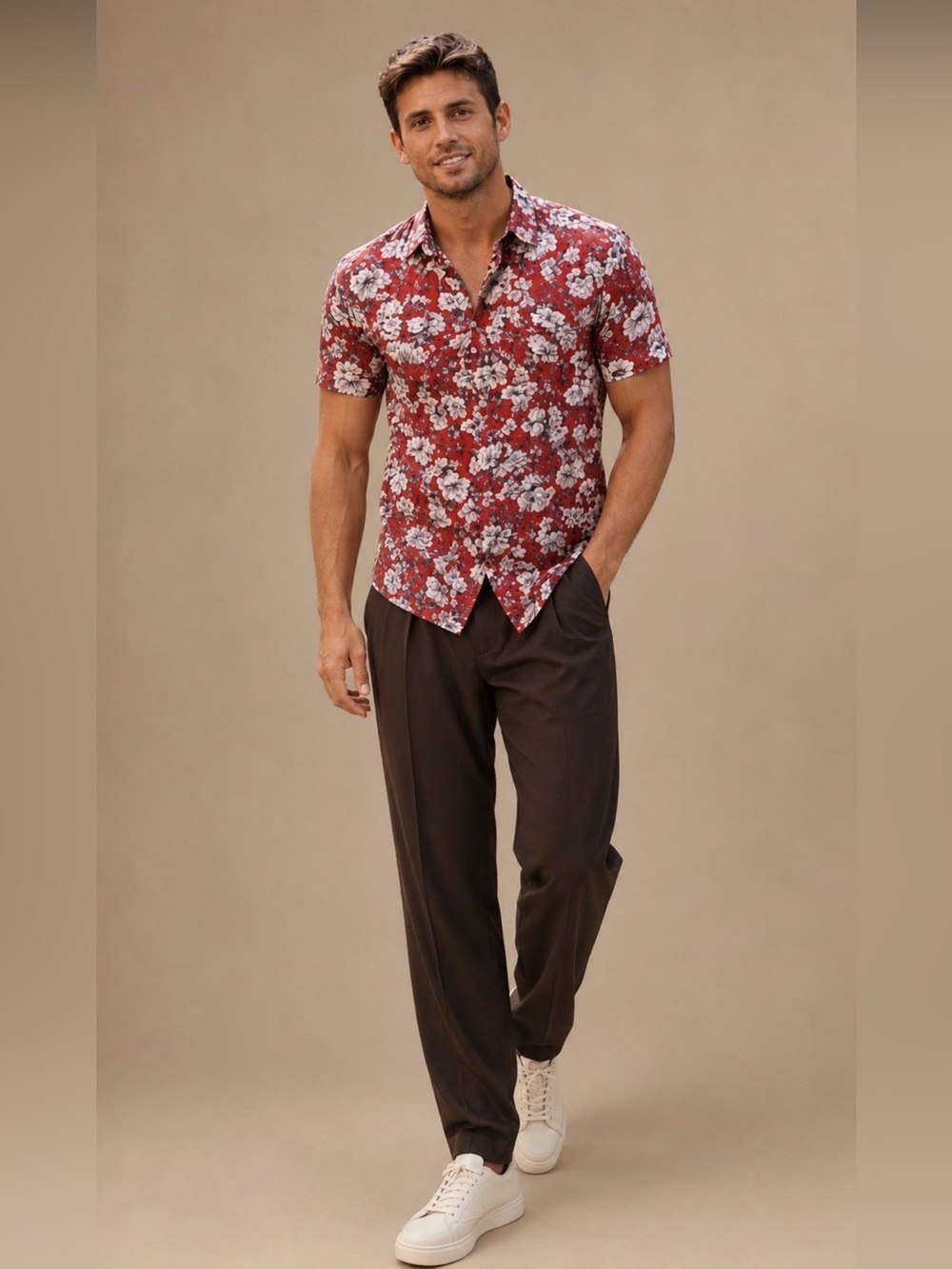 Red Floral J Crew Secret Wash Shirt Slim Medium
